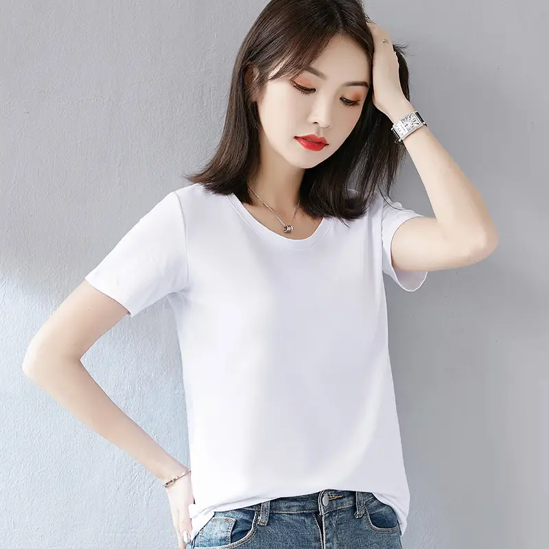 Women White Short Sleeve T-Shirt Large Size Loose Fit