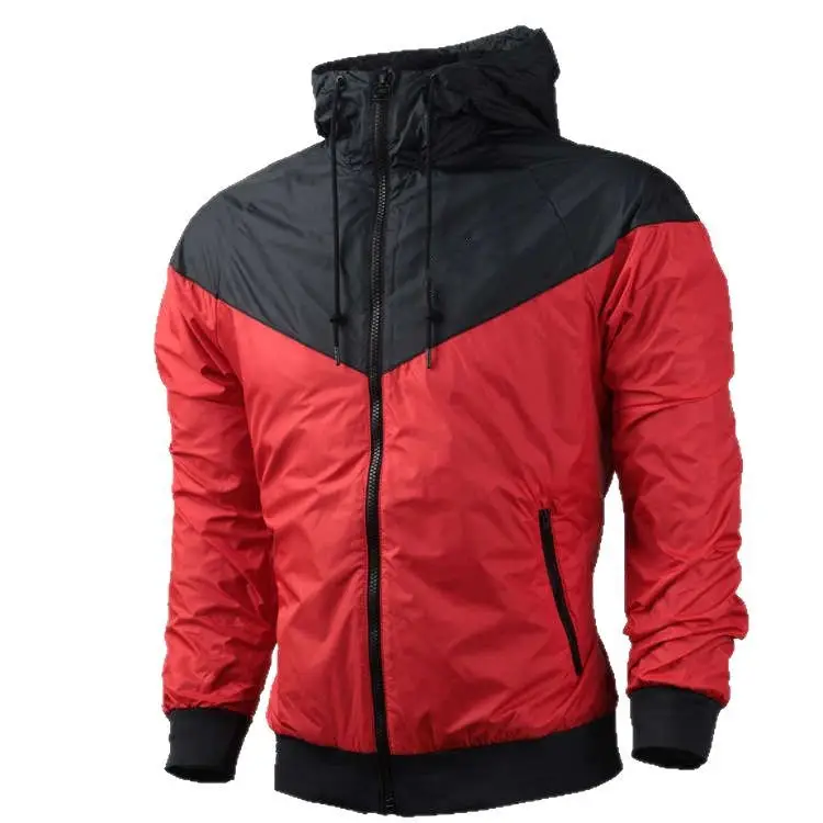 Men's Red Black Windproof Hooded Jacket with Zip Front - Image 8