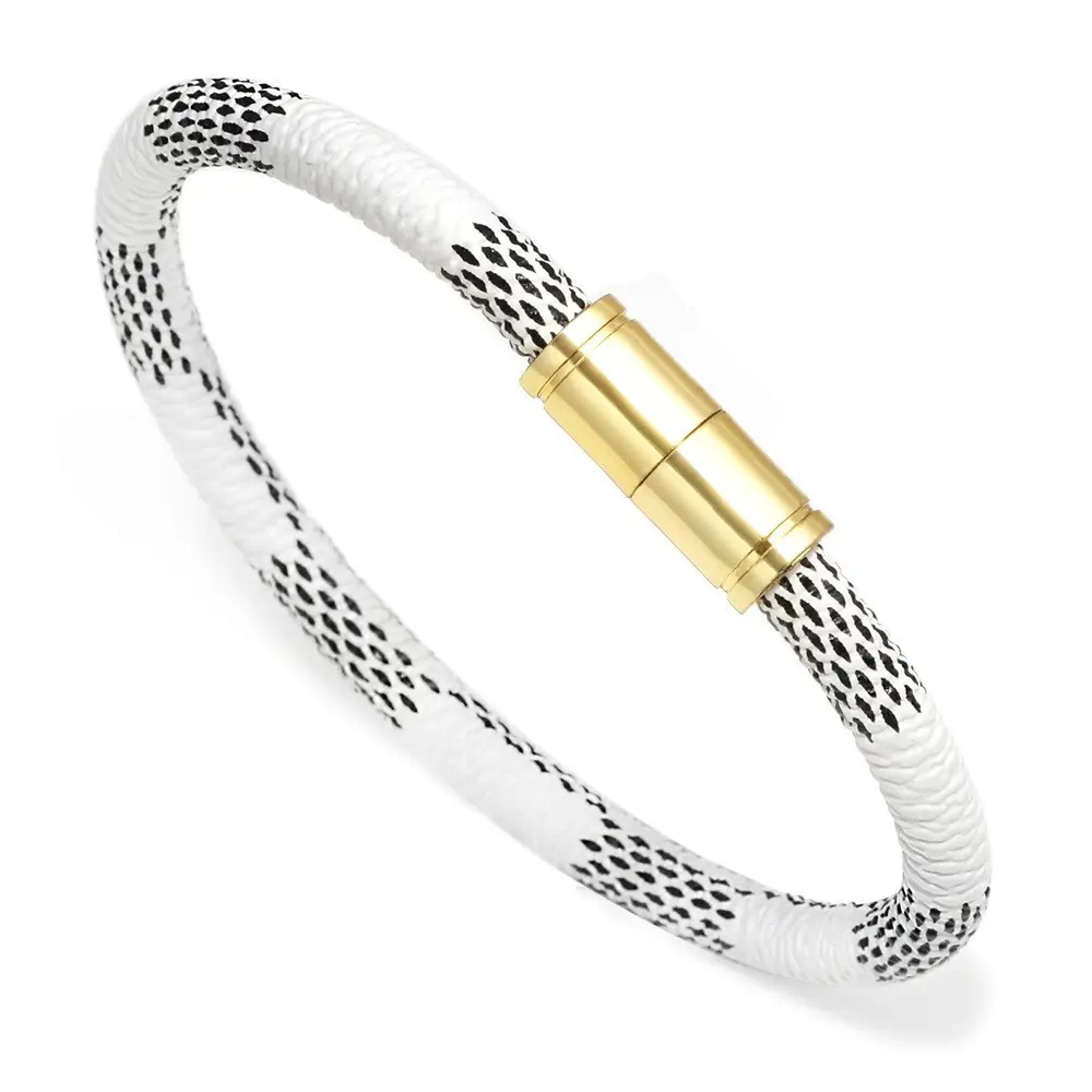 Gold Plated Leather Striped Commuter Bracelet with Charm