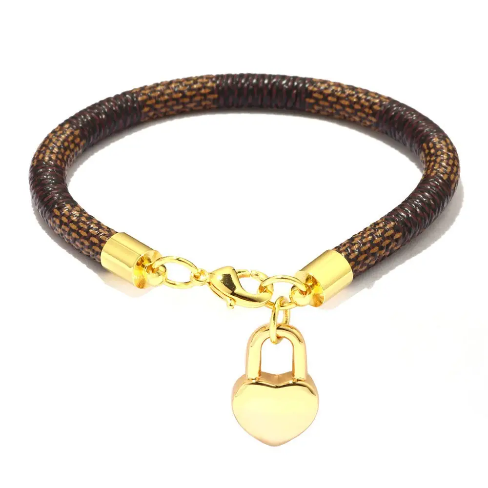 Gold Plated Leather Striped Commuter Bracelet with Charm