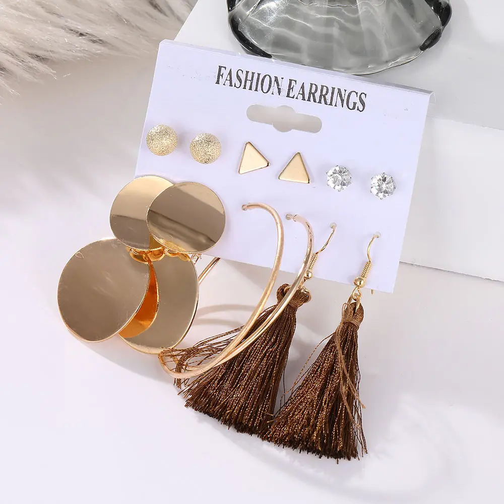 6-Piece Fashion Earrings Set with Tassels and Tarnish