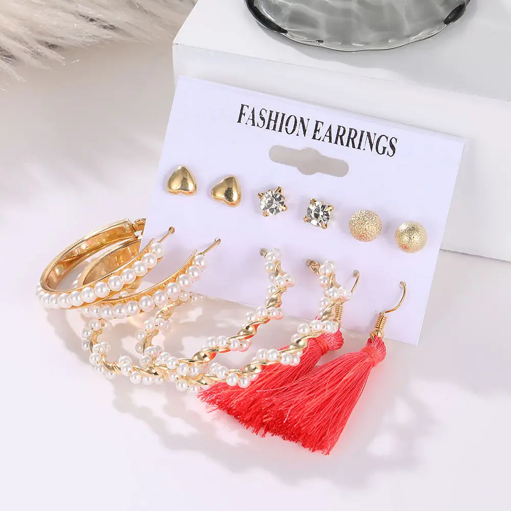 6-Piece Fashion Earrings Set with Tassels and Tarnish