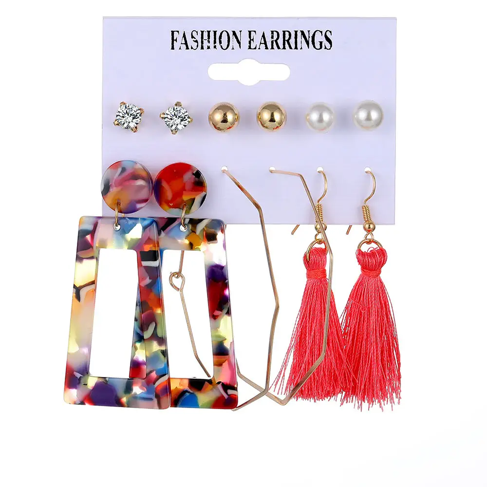 6-Piece Fashion Earrings Set with Tassels and Tarnish