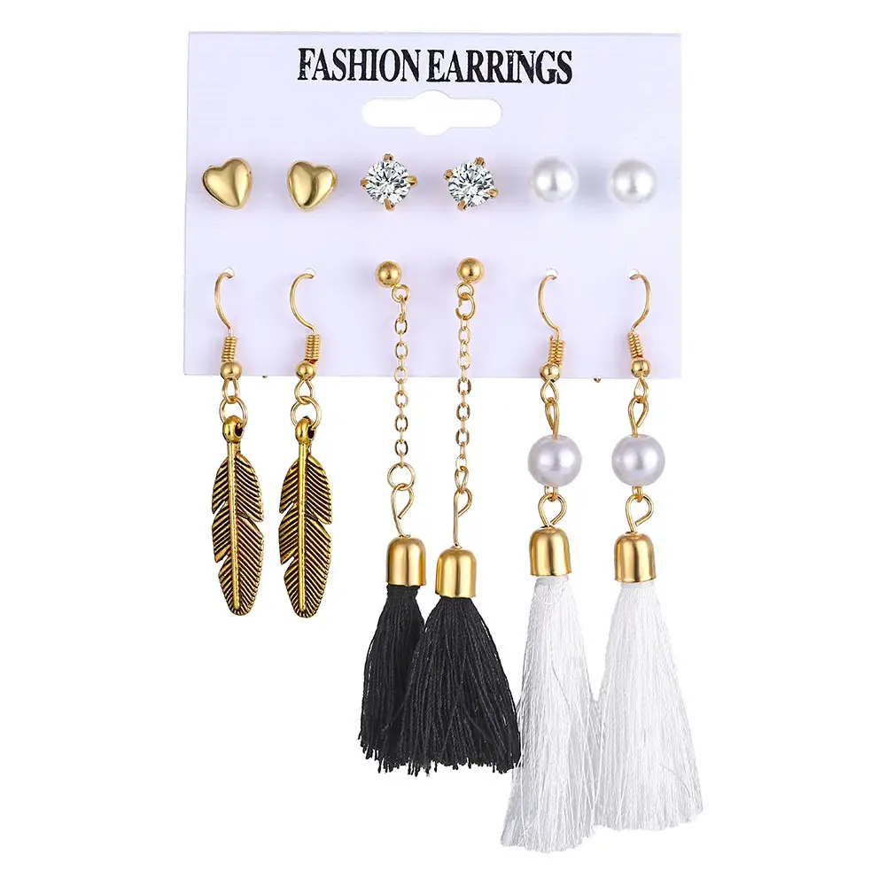 6-Piece Fashion Earrings Set with Tassels and Tarnish