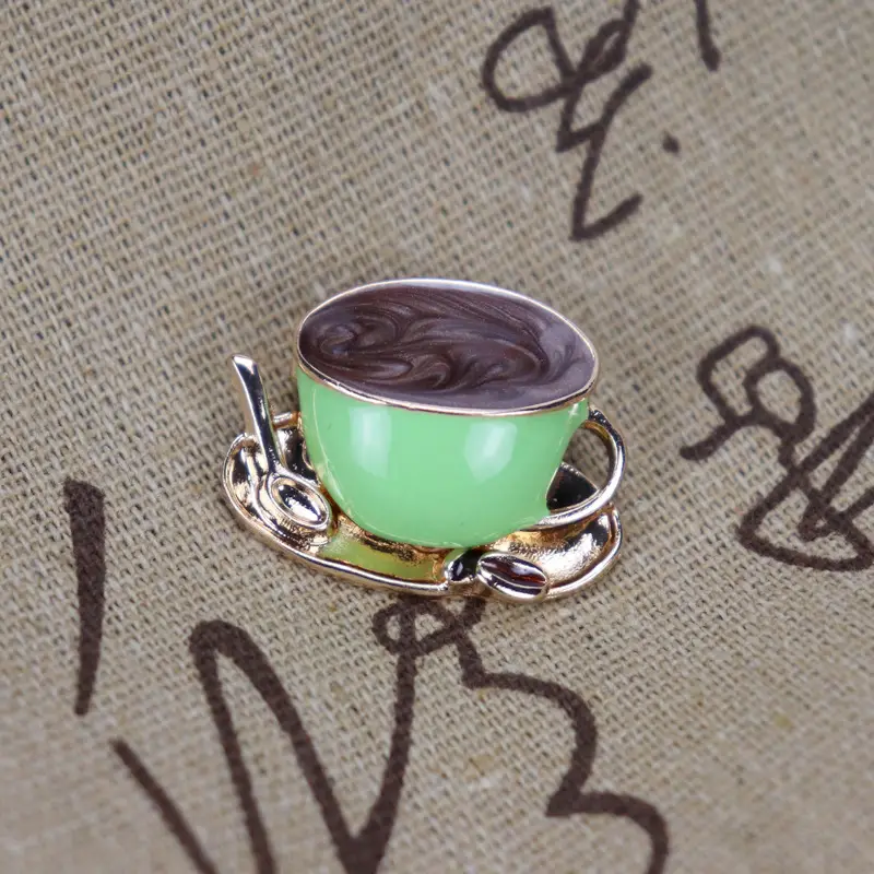 Retro Coffee Cup Brooch with Enamel Drop Glaze - Image 4