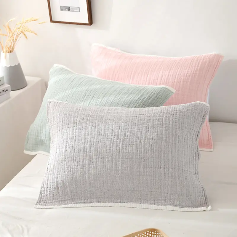 Cotton Japanese Style 4-Layer Pillow Cover Blue - Image 6