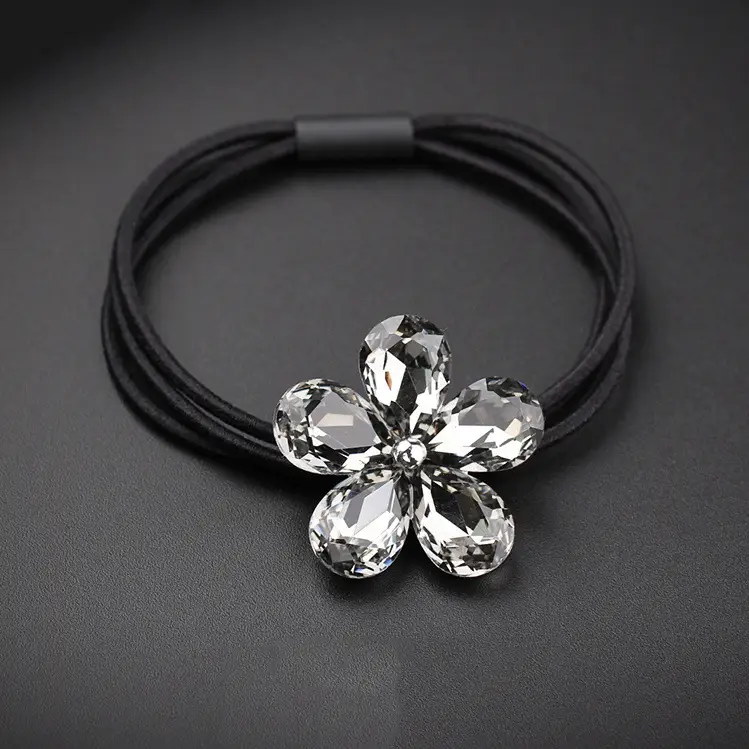Black Crystal Pearl Hair Tie with Rhinestone - Image 5