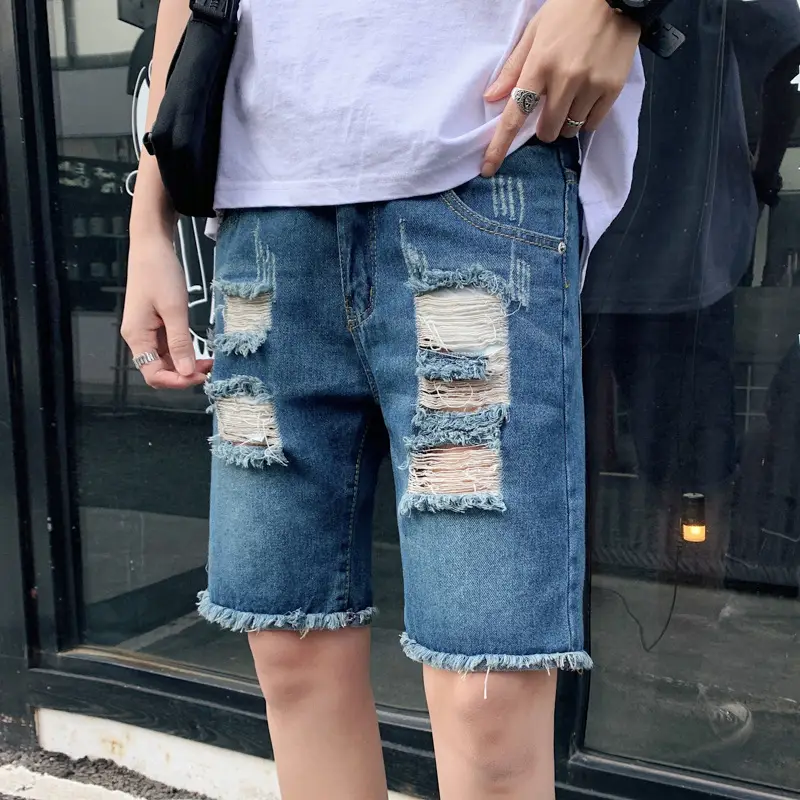 2022 Men's Ripped Denim Shorts SZ Studio Washed - Image 2