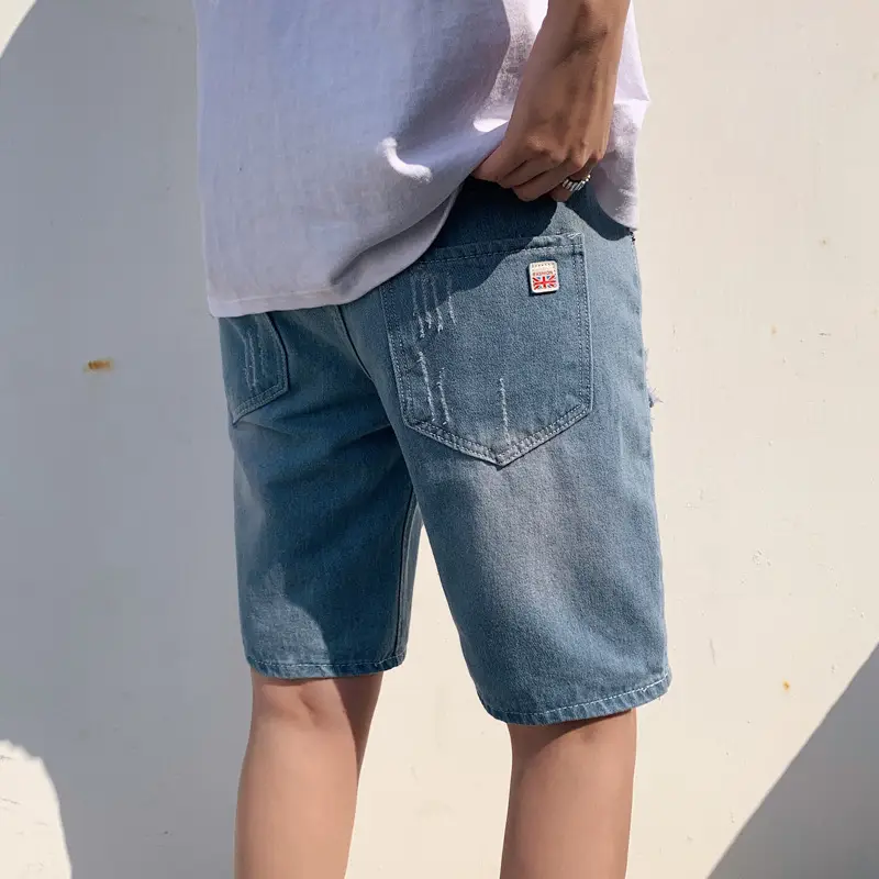 2022 Men's Ripped Denim Shorts SZ Studio Washed - Image 5