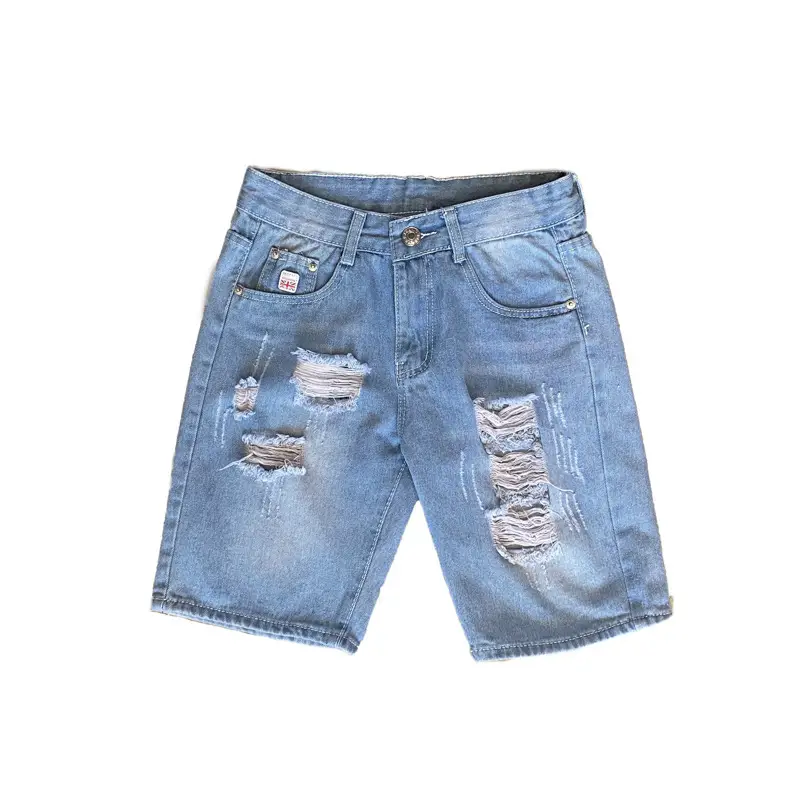 2022 Men's Ripped Denim Shorts SZ Studio Washed - Image 6