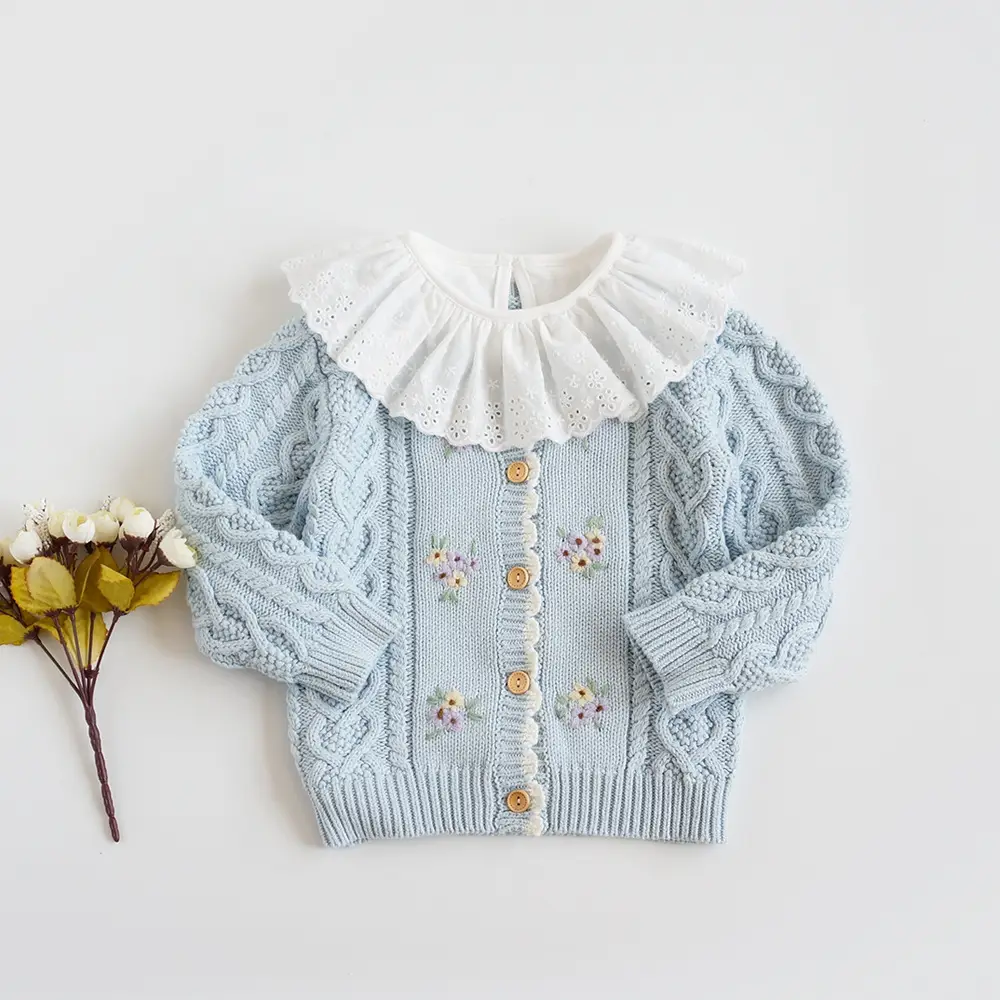 New Korean Style Girls Cardigan Cotton Knitted Pink - Image 5