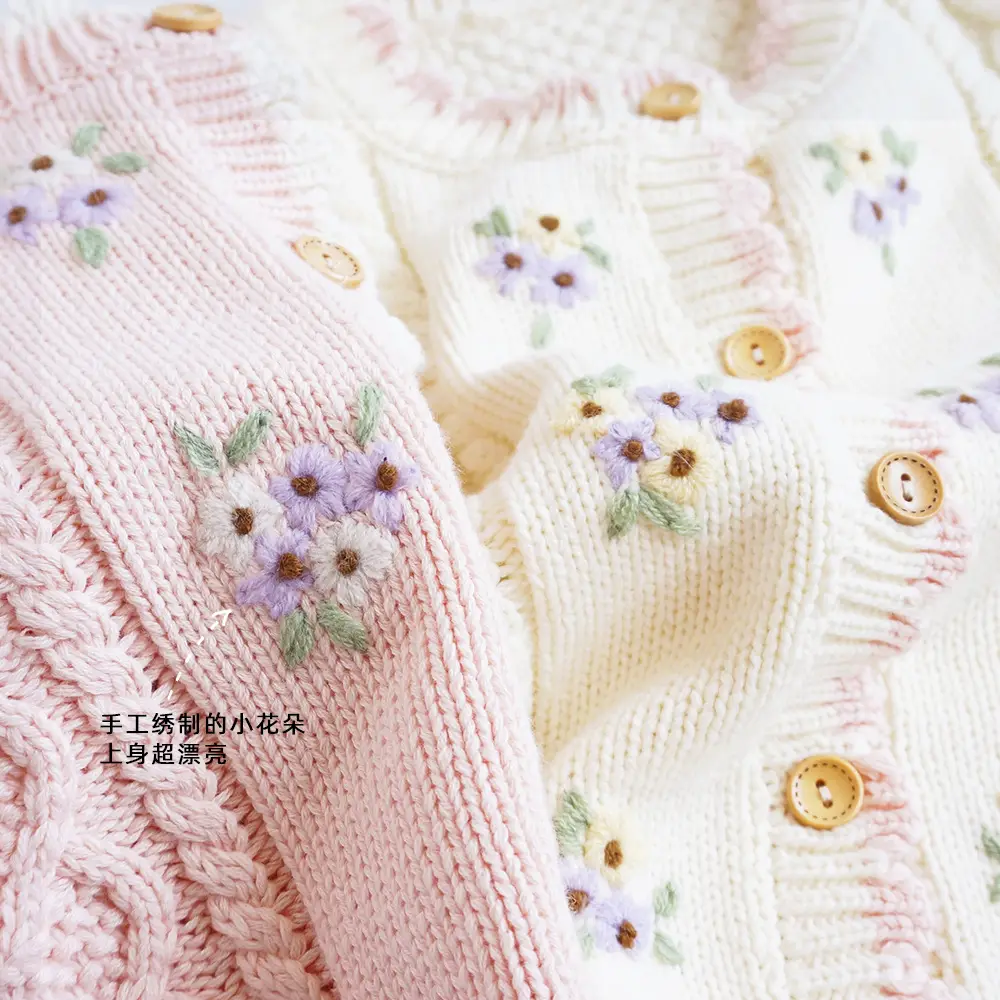 New Korean Style Girls Cardigan Cotton Knitted Pink - Image 7