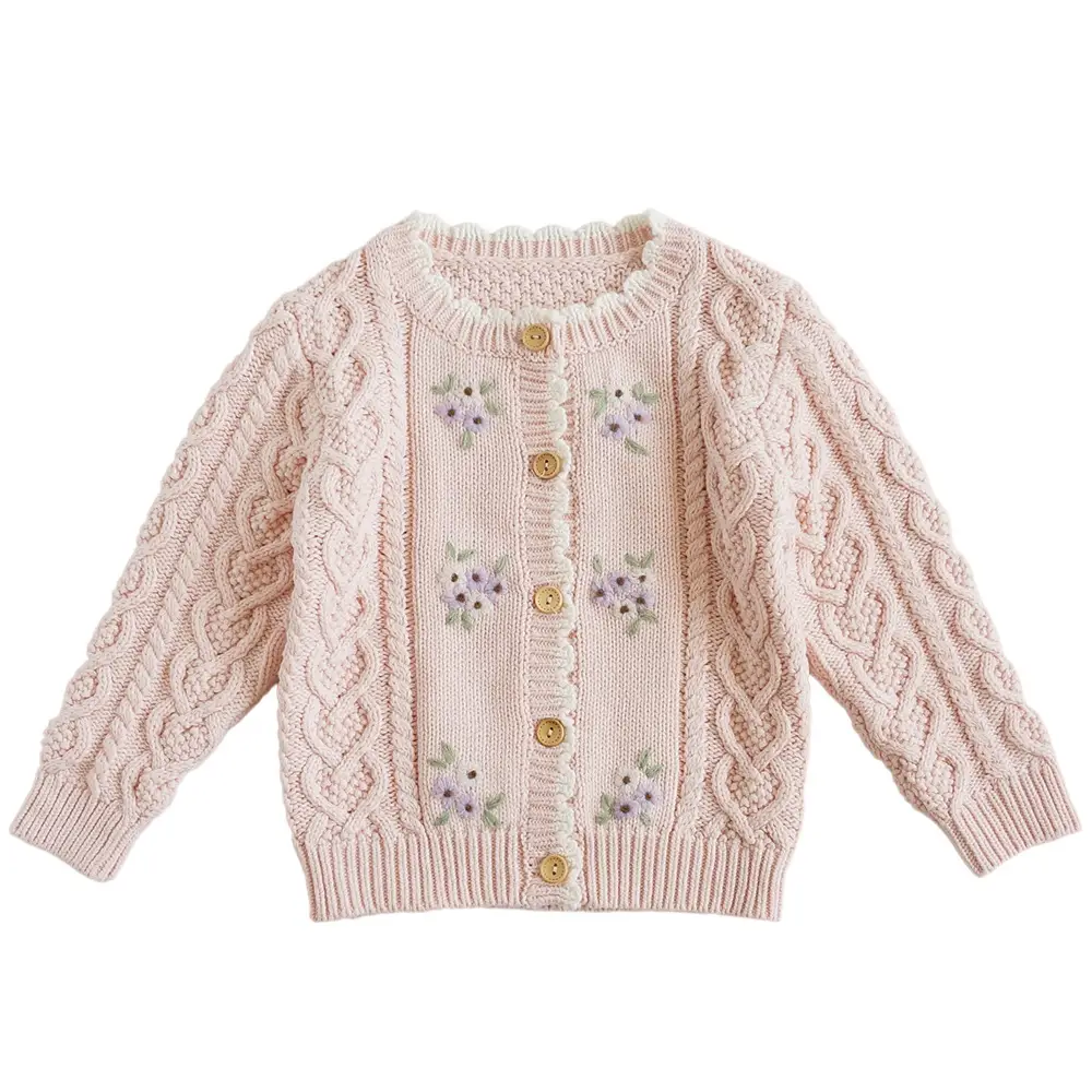 New Korean Style Girls Cardigan Cotton Knitted Pink - Image 2