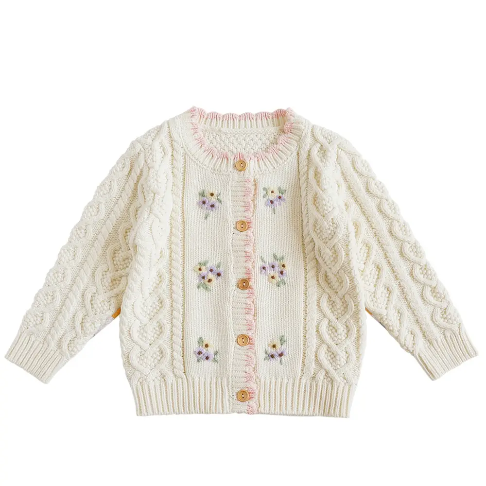 New Korean Style Girls Cardigan Cotton Knitted Pink - Image 3
