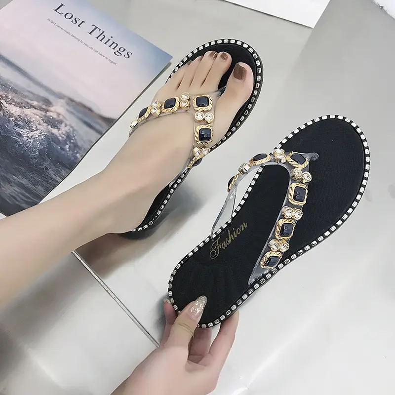 2025 Cross-border Amazon WISH Slippers Women Summer Sandals Outer Wear Flip-flops Rhinestone Fashion Ins Slippers - Image 4