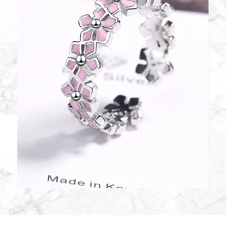 Women Korean Flower Leaf Pink Glue Drop Ring — feature 10