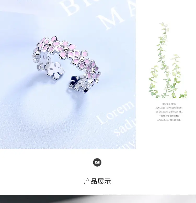 Women Korean Flower Leaf Pink Glue Drop Ring — feature 4