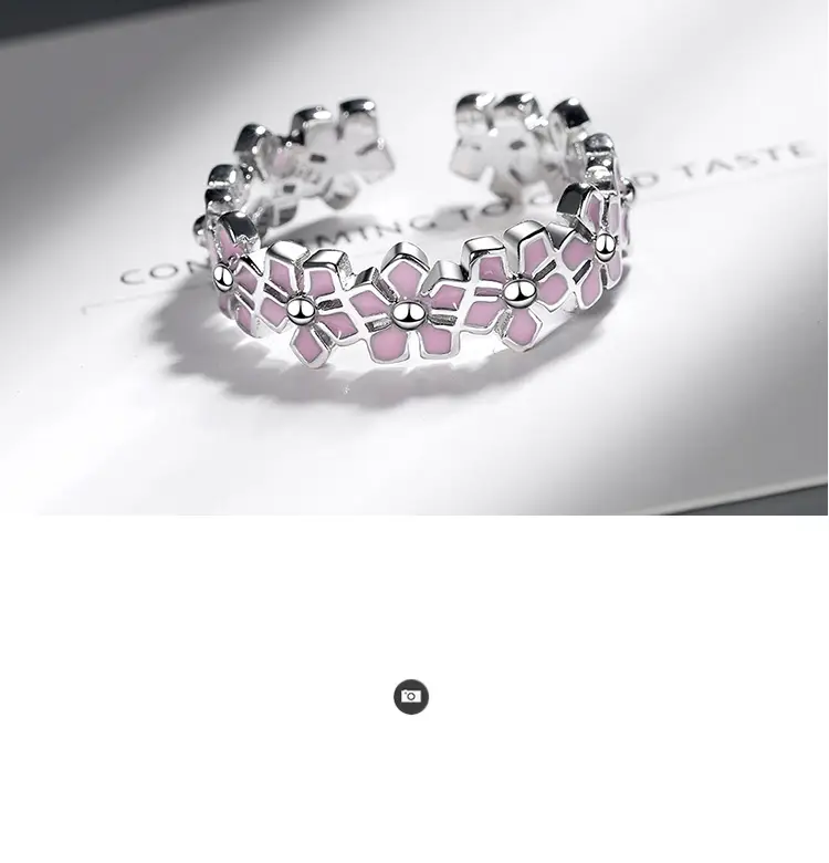 Women Korean Flower Leaf Pink Glue Drop Ring — feature 5