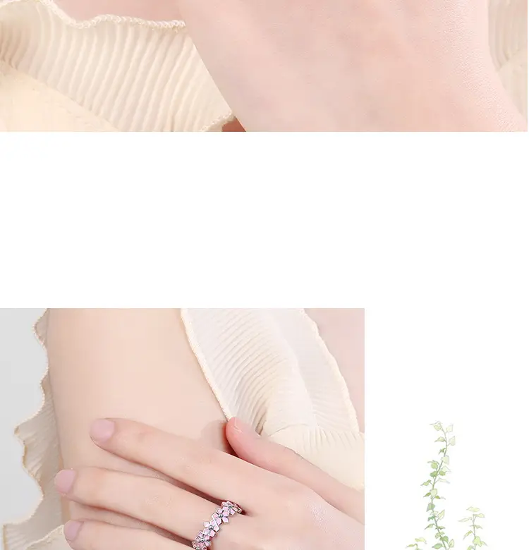 Women Korean Flower Leaf Pink Glue Drop Ring — feature 7