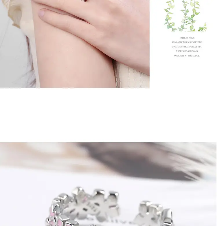 Women Korean Flower Leaf Pink Glue Drop Ring — feature 8