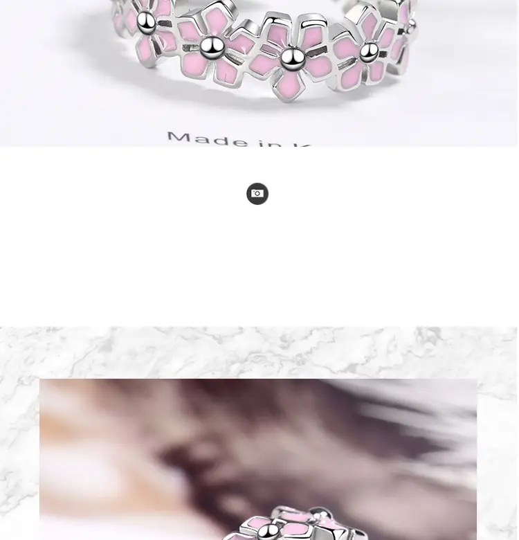 Women Korean Flower Leaf Pink Glue Drop Ring — feature 9