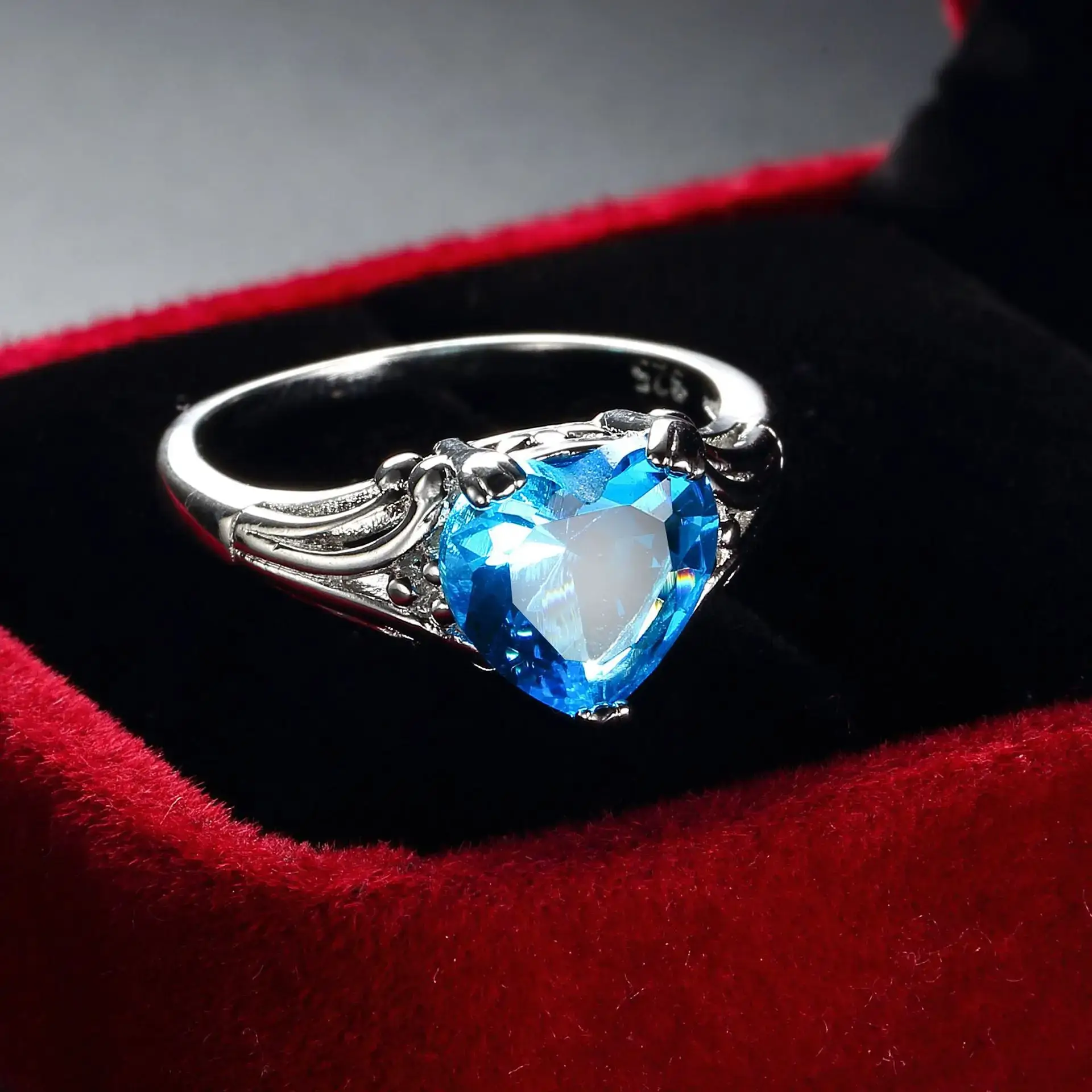 Sea Blue Zircon Ring for Women's Wedding Jewelry - Image 3