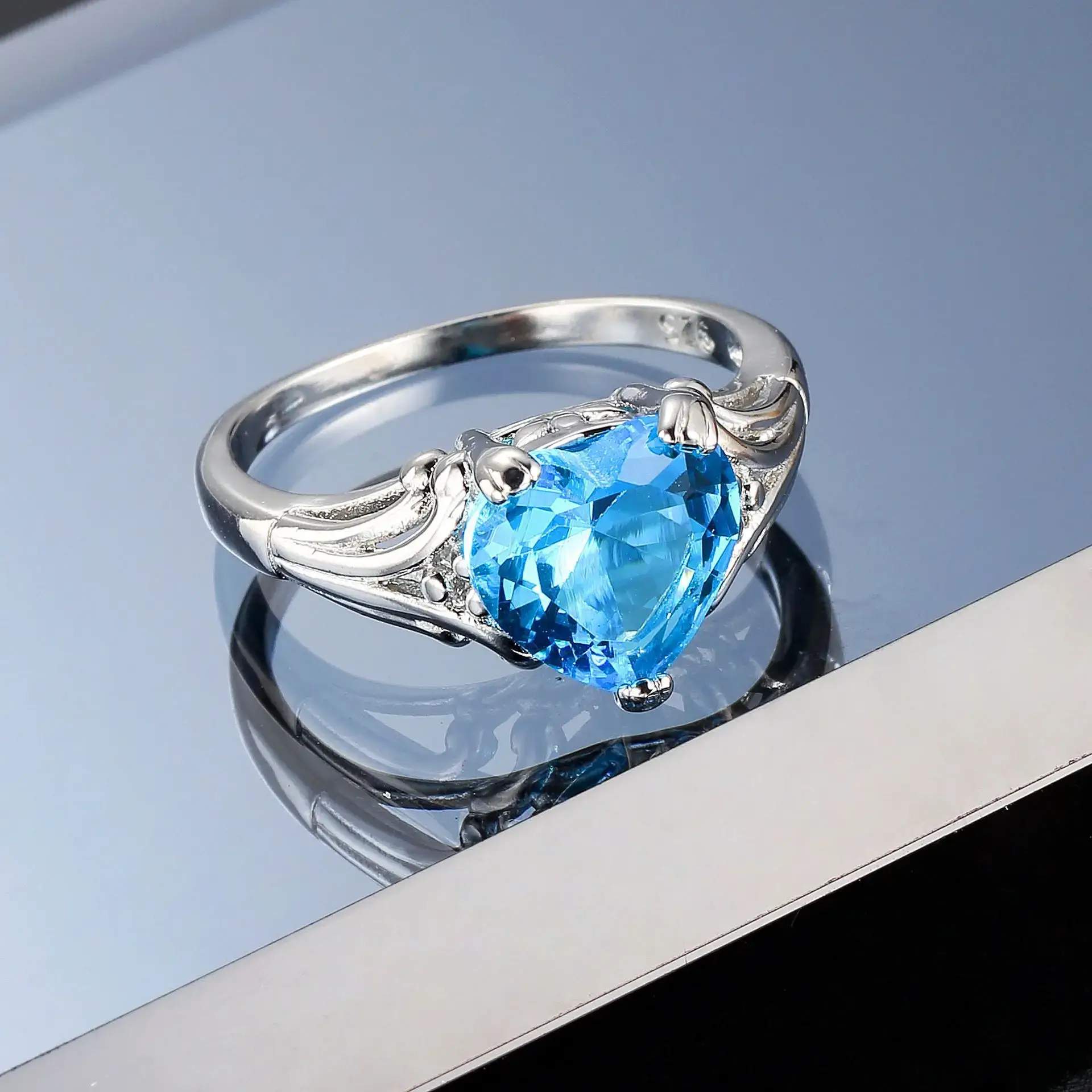 Sea Blue Zircon Ring for Women's Wedding Jewelry - Image 4