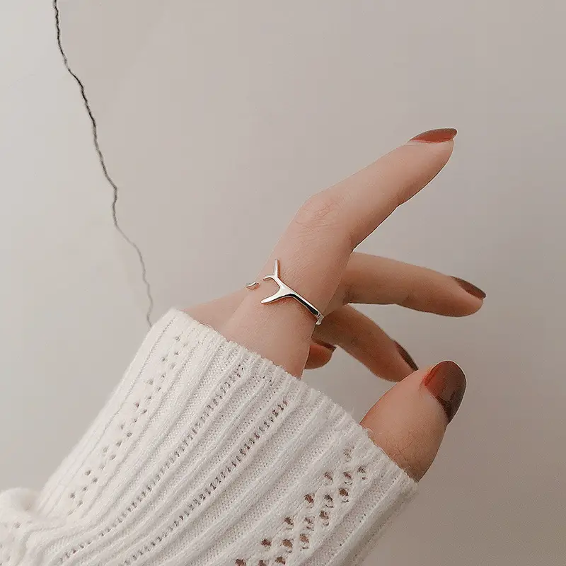 Adjustable Silver Antler Ring for Women