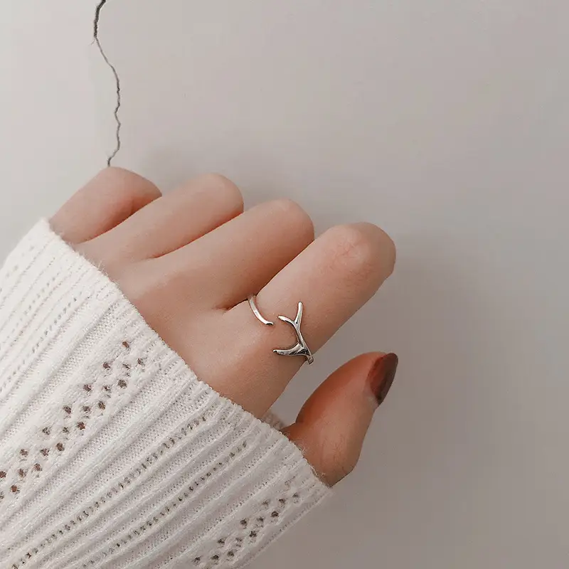 Adjustable Silver Antler Ring for Women