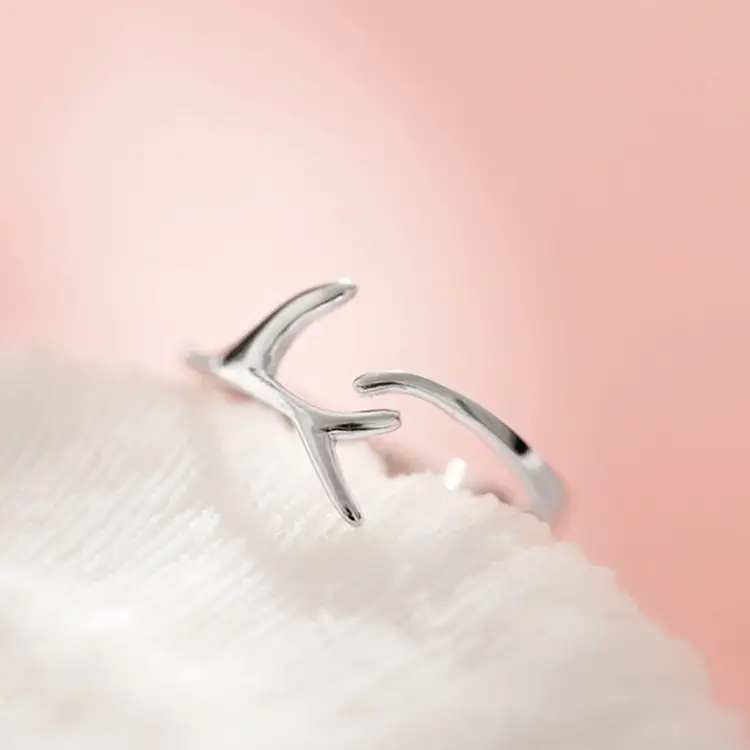 Adjustable Silver Antler Ring for Women