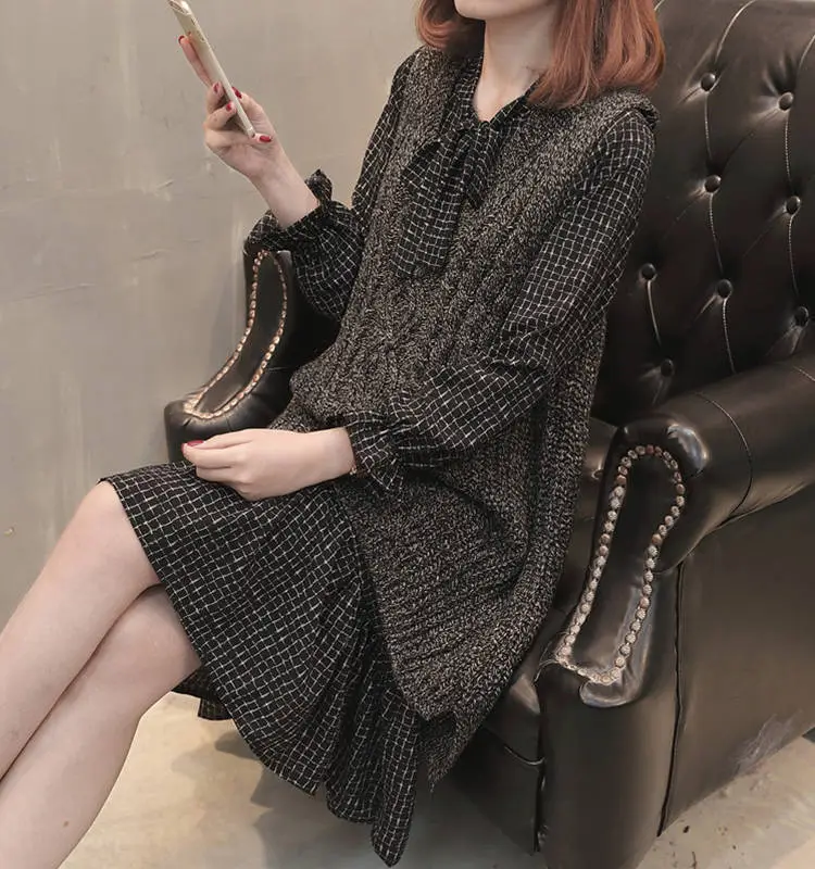 Plus Size New Korean Sweater Vest Dress Brown Black