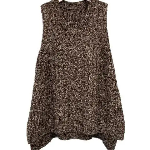 Plus Size New Korean Sweater Vest Dress Brown Black