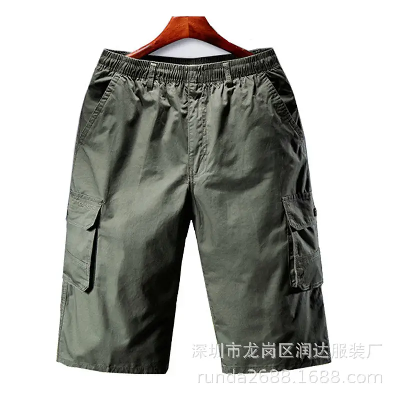 Men Cotton Cropped Bag Pants Olive Green Belt Buckle Large - Image 5