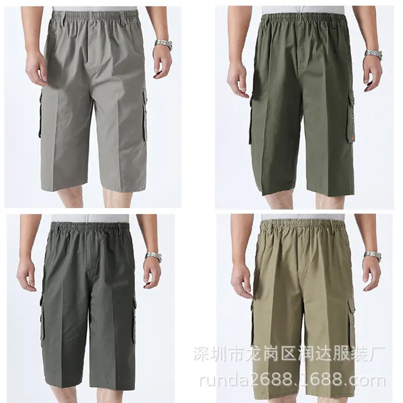 Men Cotton Cropped Bag Pants Olive Green Belt Buckle Large - Image 2