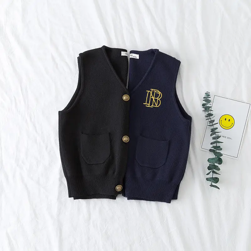 Kids Embroidered Sleeveless Vest Navy Black - Image 5