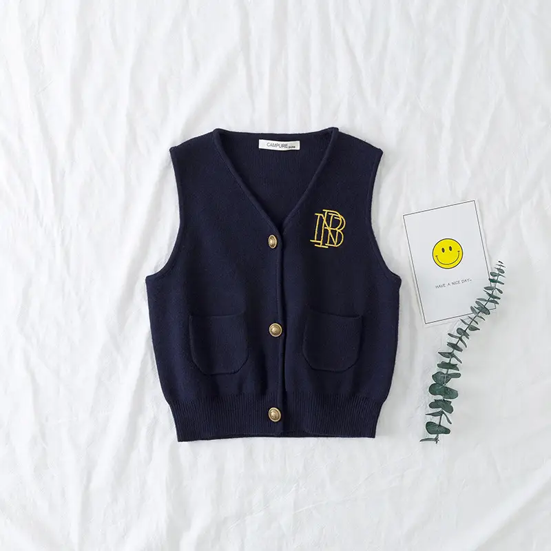 Kids Embroidered Sleeveless Vest Navy Black - Image 2