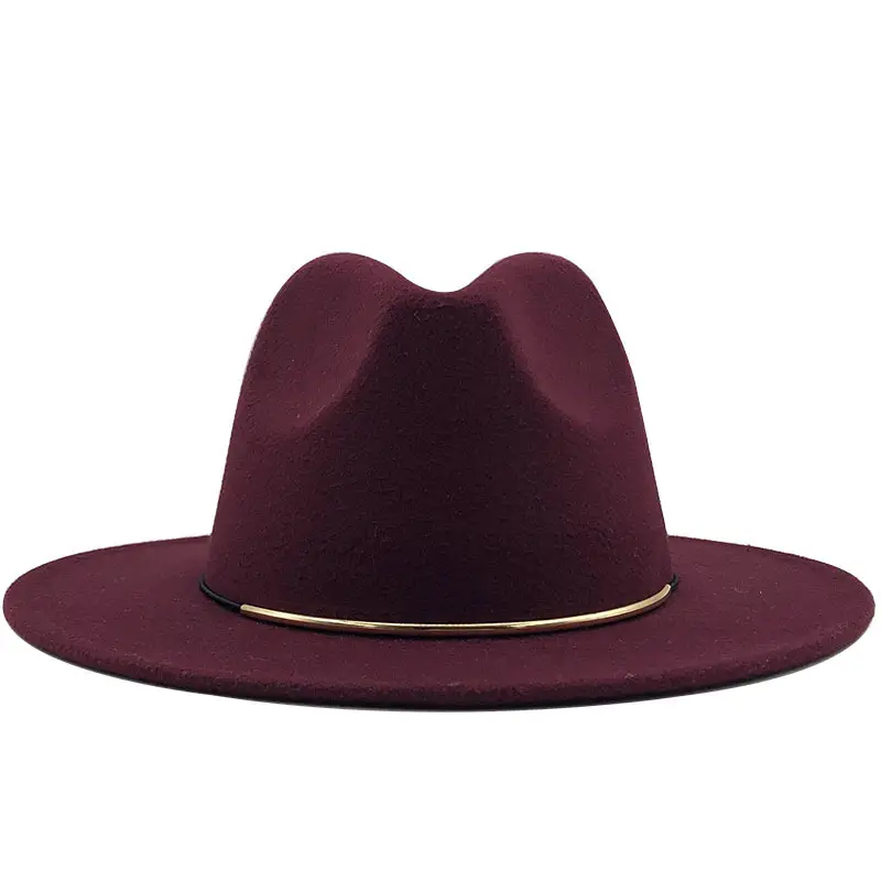 Women Woolen Cowboy Hat with Golden Ring Buckle