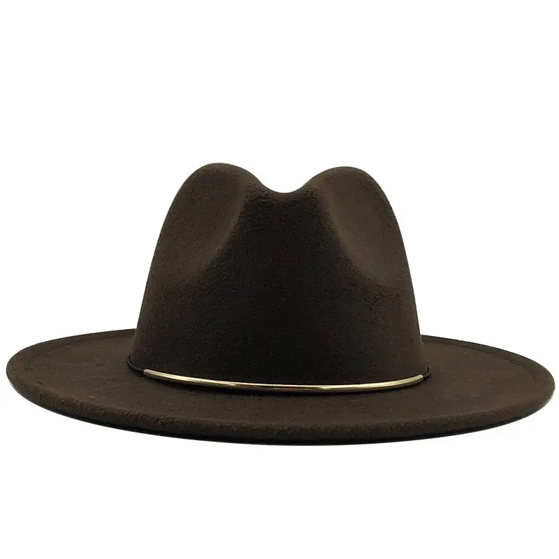 Women Woolen Cowboy Hat with Golden Ring Buckle