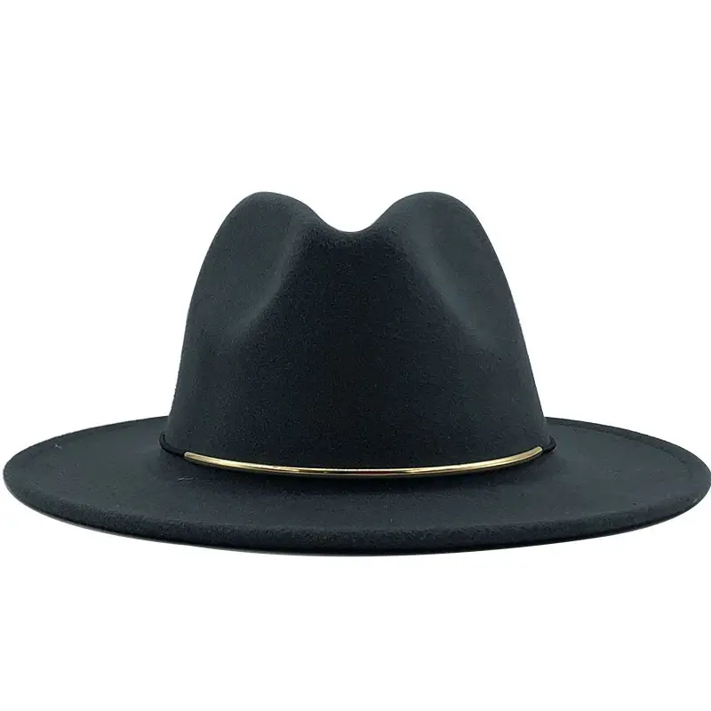 Women Woolen Cowboy Hat with Golden Ring Buckle