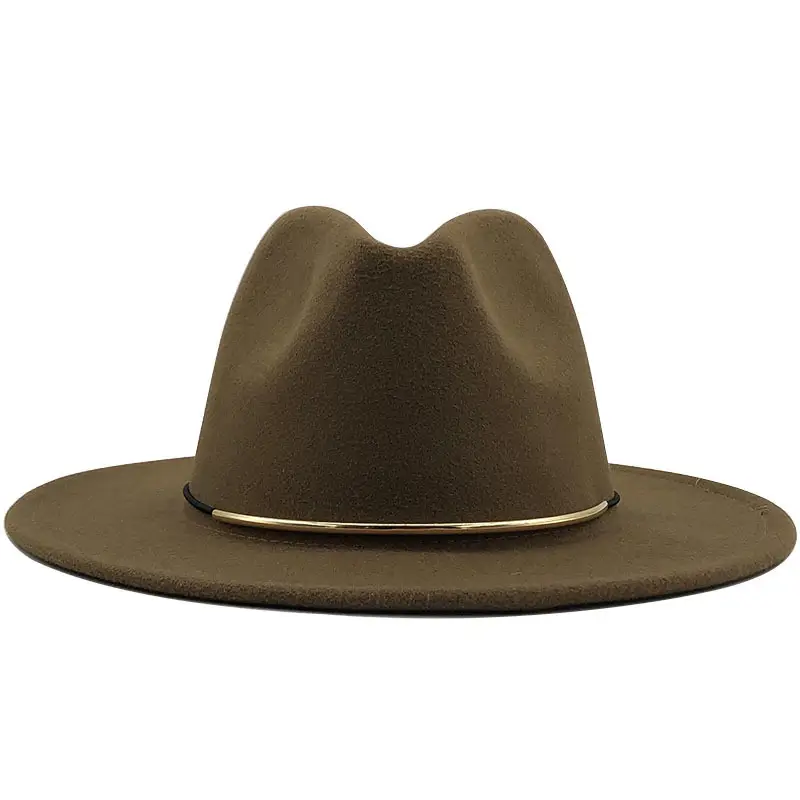 Women Woolen Cowboy Hat with Golden Ring Buckle