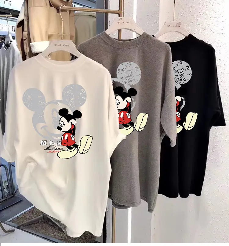 Women White Mickey Mouse Printed T-Shirt Short Sleeve — feature 2