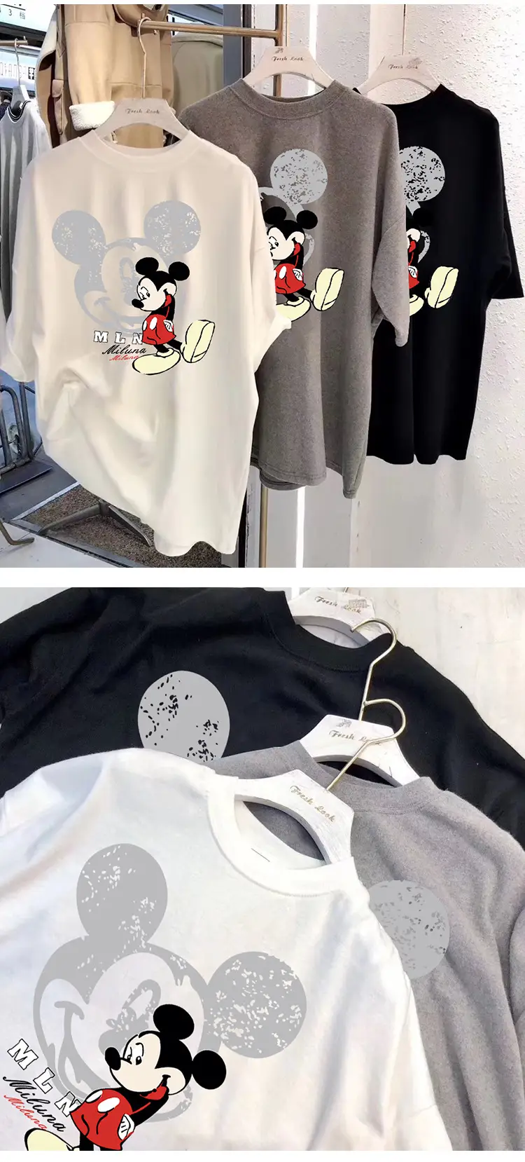 Women White Mickey Mouse Printed T-Shirt Short Sleeve — feature 3