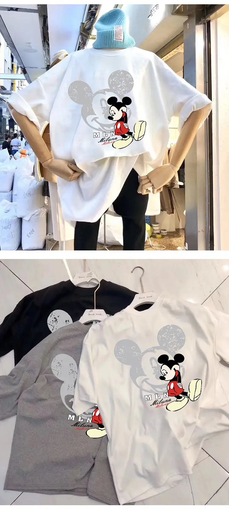 Women White Mickey Mouse Printed T-Shirt Short Sleeve — feature 4