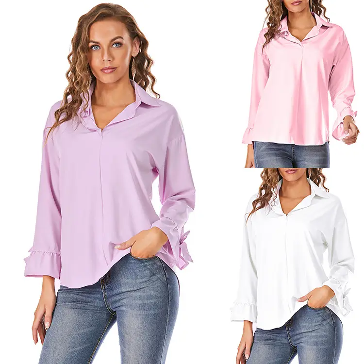 Women's Green Long Sleeve Shirt with Elastic Wristband - Image 3