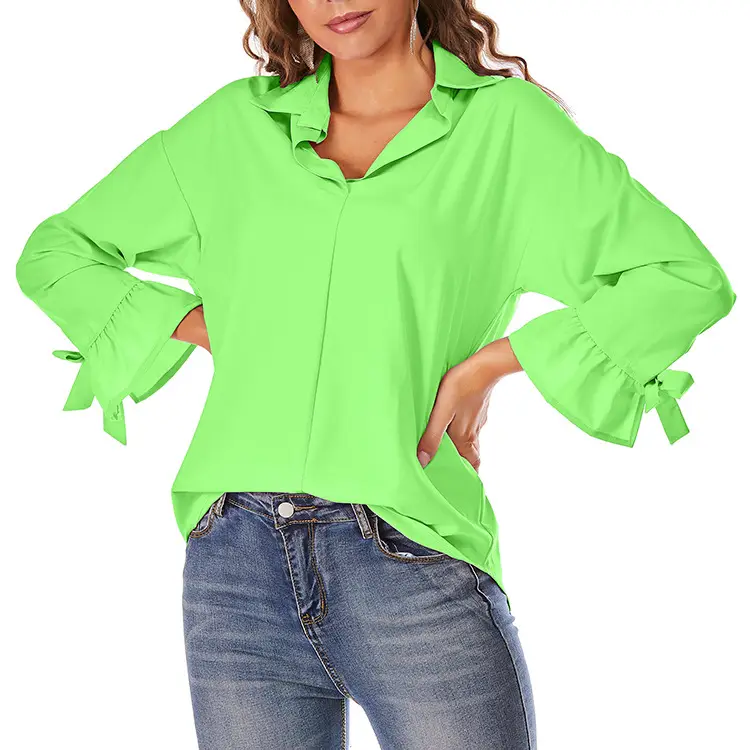 Women's Green Long Sleeve Shirt with Elastic Wristband - Image 6