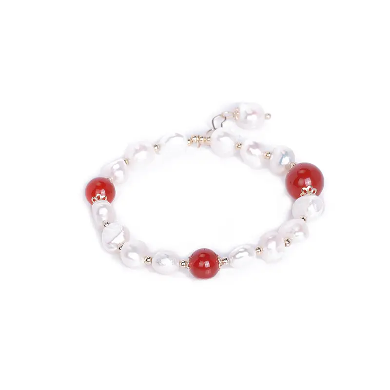 Badu Freshwater Pearl Bracelet Women Red Agate Heart Design - Image 7