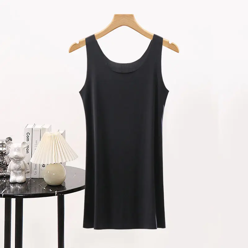 Summer Ice Silk Seamless Vest Dress Women's Mid-length Ultra-thin Large Size Fat Girl Loose Sling Nightgown Base Inner Petticoat
