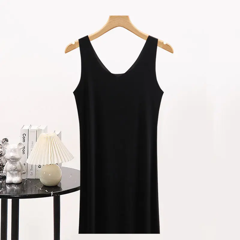 Summer Ice Silk Seamless Vest Dress Women's Mid-length Ultra-thin Large Size Fat Girl Loose Sling Nightgown Base Inner Petticoat