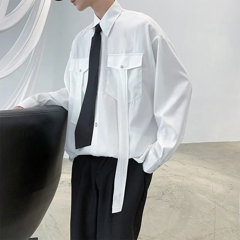 Men's 2020 Long Sleeve Shirt Black Cotton Street Style