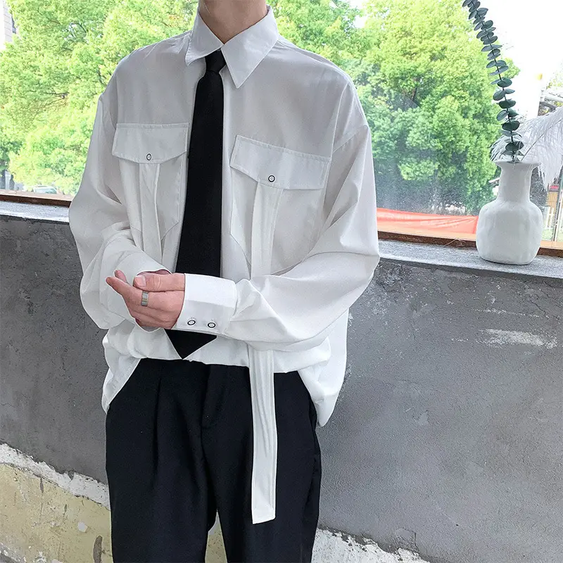 Men's 2020 Long Sleeve Shirt Black Cotton Street Style